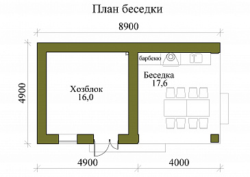 Проект каркасной беседки с хозблоком и барбекю / План 1 этажа