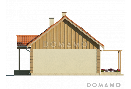 Проект одноэтажного мансардного дома из кирпича с камином в центральной части дома / Фасад 4