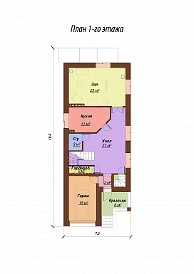 Проект одноэтажного дома с мансардным и цокольным этажами, с гаражом / План 1 этажа