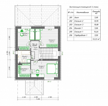 Проект строгого классического двухэтажного дома S-113 / План 2 этажа