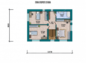 Проект двухэтажного дома с большой террасой и парной / План 2 этажа