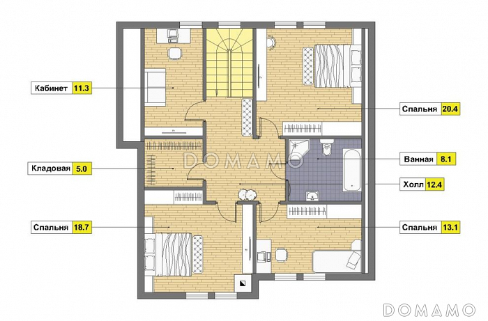 Проект дома из газобетона с ванной комнатой на втором этаже / План мансардного этажа