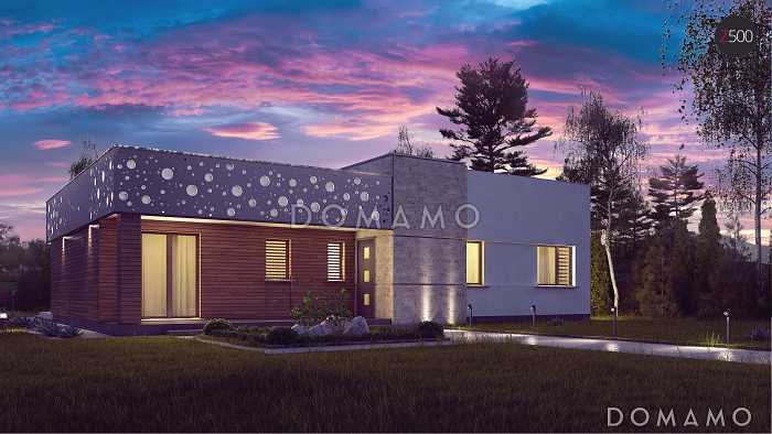 Проект современного одноэтажного дома из газобетона со светлой просторной гостиной и тремя спальнями