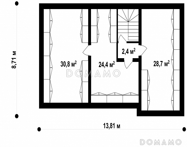 Проект  дома с подвалом, гостевой и кабинетом на первом этаже, хозяйской спальней на втором / План цокольного этажа