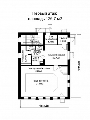 Проект отдельно стоящего бассейна круглогодичного использования  / План 1 этажа