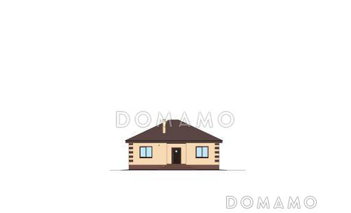 Проект одноэтажного дома с террасой, просторной кухней-столовой, кладовой в холле и спальнями / Фасад 3