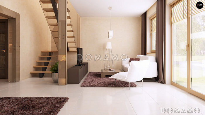 Проект одноэтажного дома из газобетона с мансардой и просторной гостиной