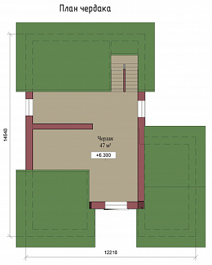 Проект двухэтажного коттеджа с цоколем, с гаражом и отдельным входом в кабинет / План 3 этажа