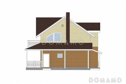 Проект дома из пеноблоков с угловой террасой и просторным балконом на мансардном этаже / Фасад 2