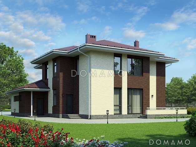 Проект двухэтажного дома из СИП панелей с окнами в пол в гостиной