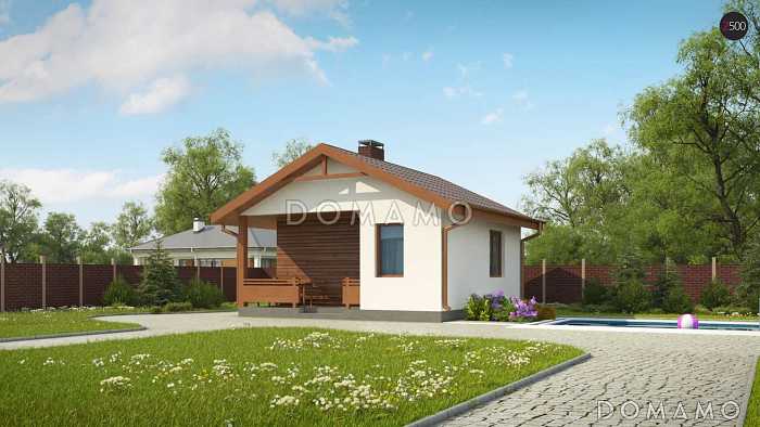 Проект небольшой бани из газобетона с комнатой отдыха и крытой террасой