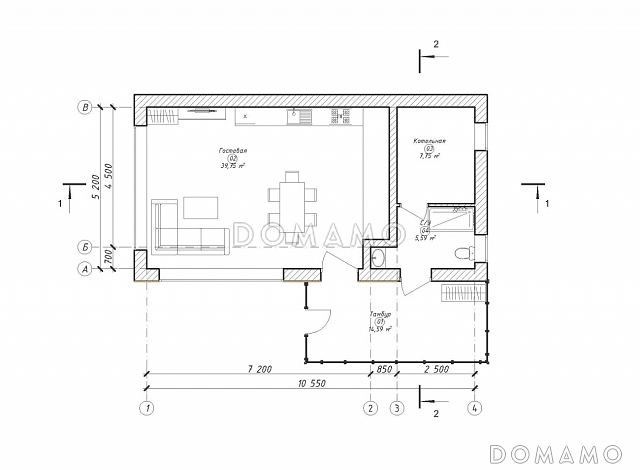 Проект бани с комнатой отдыха S-68 / План 1 этажа