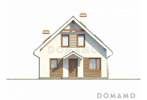 Проект классического мансардного дома из газобетона с кабинетом, с эркером и балконом / Фасад 1