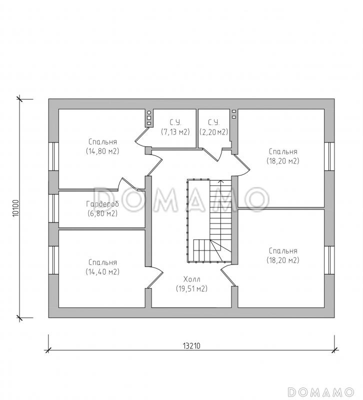 Проект яркого классического дома по технологии ЛСТК с мансардой, террасой, гаражом и навесом для автомобиля / План мансардного этажа