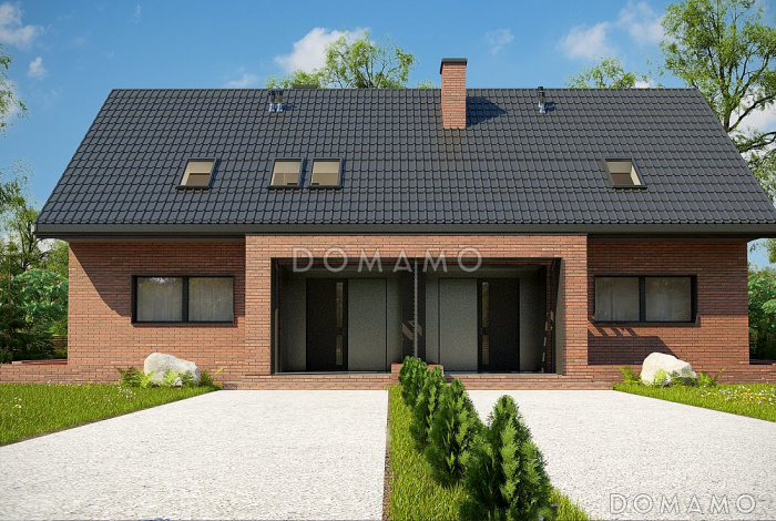 Проект комфортного мансардного дома из кирпича для двух семей