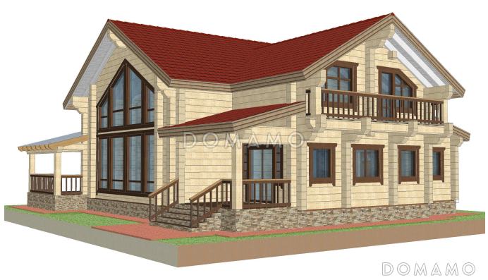 Проект дома из клееного бруса с эркером