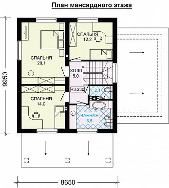Проект дома из газобетона до 200 кв.м / План мансардного этажа