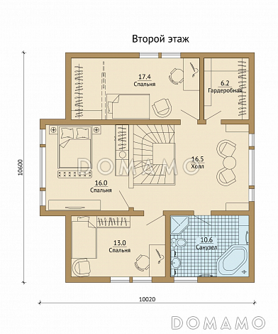 Проект современного каркасного дома с эркером и окнами в пол / План мансардного этажа