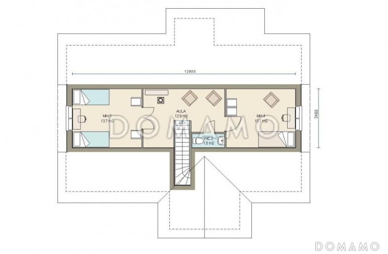 Проект каркасного дома с двумя спальнями на мансардном этаже / План мансардного этажа