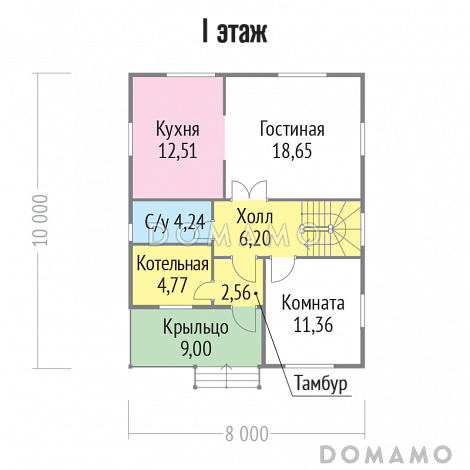 Проект стильного каркасного дома с балконом / План 1 этажа