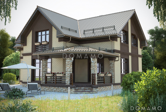 Проект красивого двухэтажного дома из СИП панелей c большим гаражом и террасой