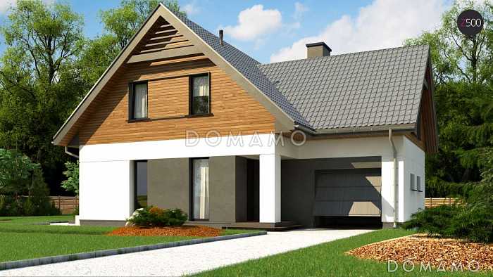 Проект современного одноэтажного мансардного дома из кирпича с кабинетом и гаражом