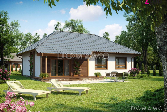 Проект одноэтажного газобетонного дома с просторной гостиной, двумя спальнями и кабинетом