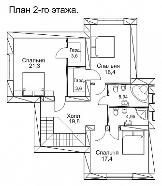 Проект двухэтажного дома с небольшой террасой / План мансардного этажа