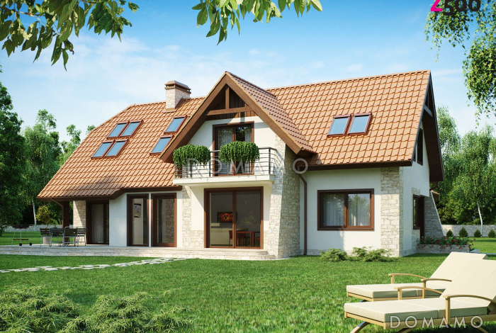 Проект просторного мансардного коттеджа из кирпича с пятью спальнями, кабинетом и гаражом