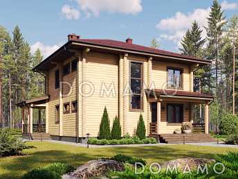 Проект двухэтажного дома из бруса с кабинетом, 4 спальнями и большой гардеробной у входа