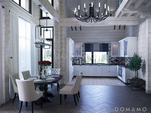 Проект дома-шале со вторым светом в гостиной и балконом на мансарде