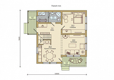 Проект каркасного дома с тренажерным залом на мансардном этаже / План 1 этажа