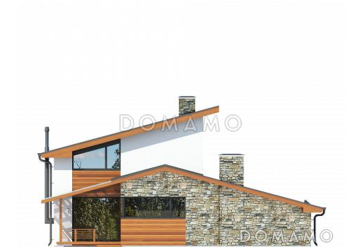 Проект дома по технологии ЛСТК с навесом на две машины, крытой террасой, спальней на первом этаже, балконом / Фасад 3