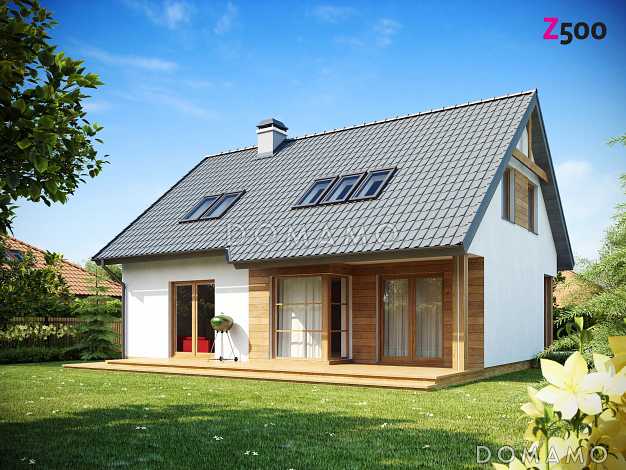 Проект одноэтажного мансардного дома из газобетона с тремя комнатами и кабинетом