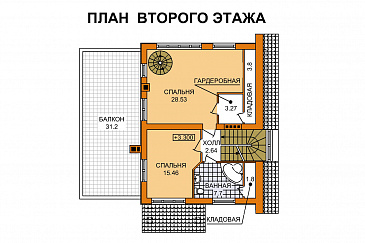 Проект дома с односкатной крышей, большим балконом и сауной / План 2 этажа