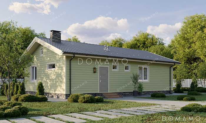 Проект простого дома с тремя спальнями, котельной и кухней-гостиной