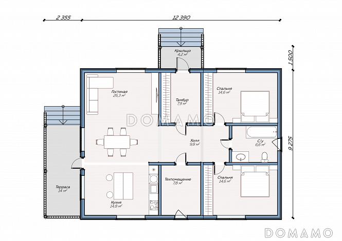 Каркасный дом "Хеннингсен" / План 1 этажа