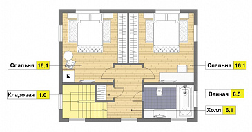 Проект двухэтажного каркасного дома с двумя спальнями на втором этаже / План 2 этажа