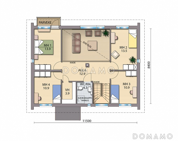 Проект каркасного дома с сауной до 200 м.кв / План 2 этажа