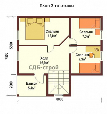 Дом из профилированного бруса ДПБ9 / План 2 этажа