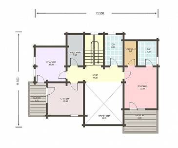 Проект дома из клееного бруса с угловой террасой / План мансардного этажа