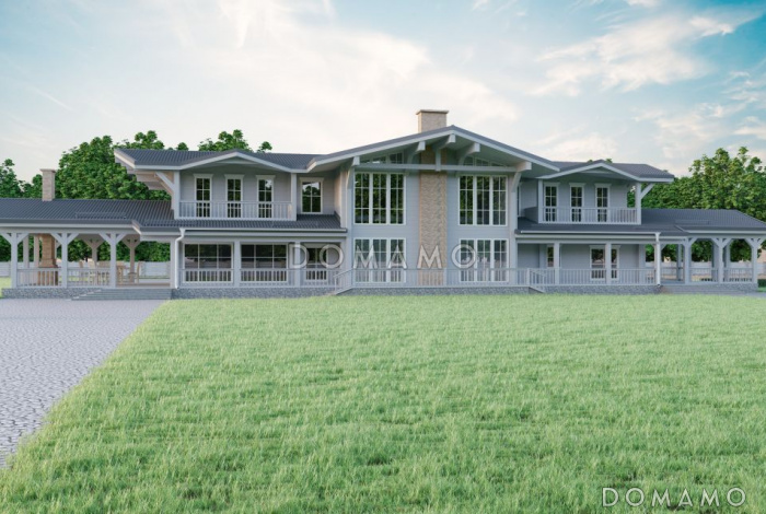 Проект дома из клееного бруса с двумя огромными террасами