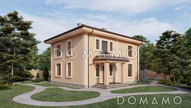 Проект двухэтажного дома с камином в гостиной и тремя спальнями