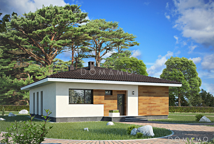 Проект одноэтажного дома из пенобетона с тремя спальнями и крытой террасой