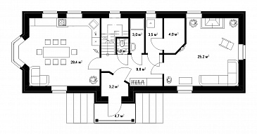 Проект большого коттеджа для узкого участка / План 1 этажа