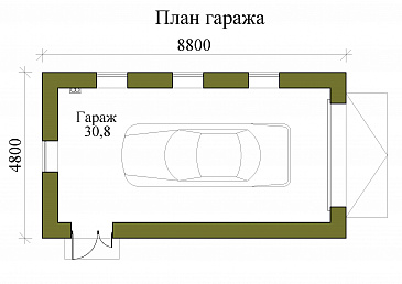 Проект газобетонного гаража на одно машиноместо с боковым выходом / План 1 этажа