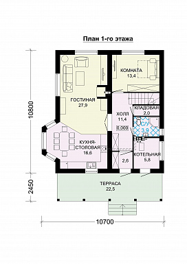 Проект дома из газобетона с большой террасой на втором этаже / План 1 этажа