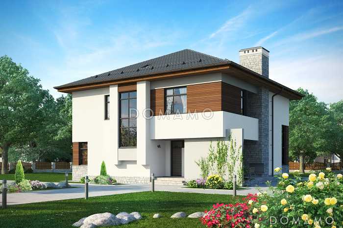 Проект двухэтажного дома с облицовкой штукатуркой