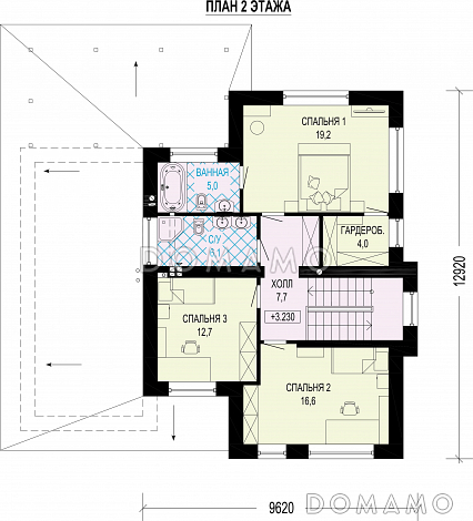 Проект дома с гаражом, мастер-спальней и комнатой на первом этаже / План 2 этажа