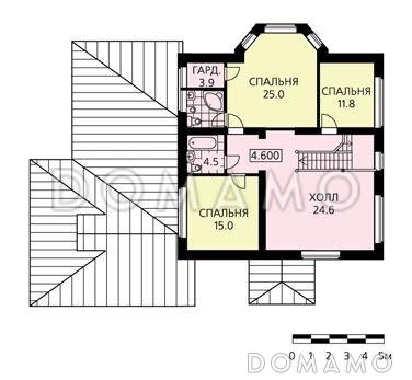 Проект дома из пенобетона с изысканными фасадами, гаражом на две машины, небольшой сауной / План мансардного этажа